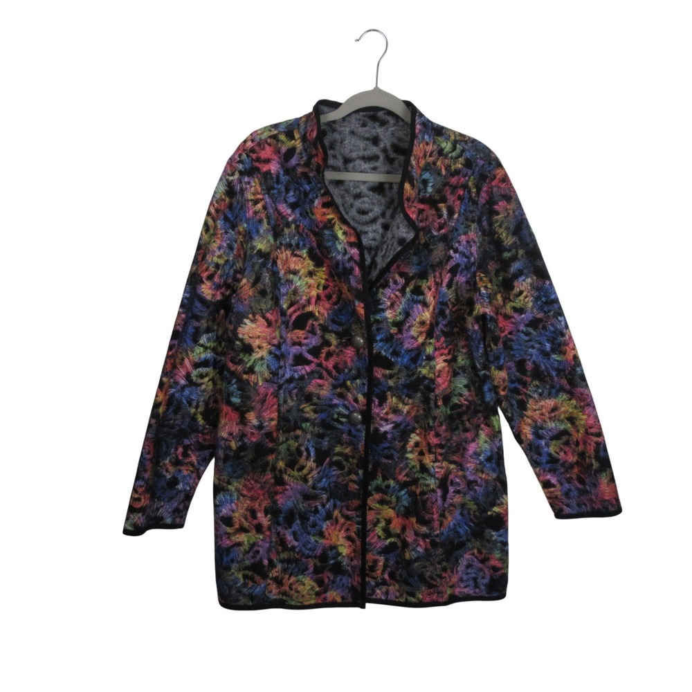 Trimdin Reversible Fuzzy Jacket Med Colorful Abstract Artsy Button Front - Picture 2 of 16